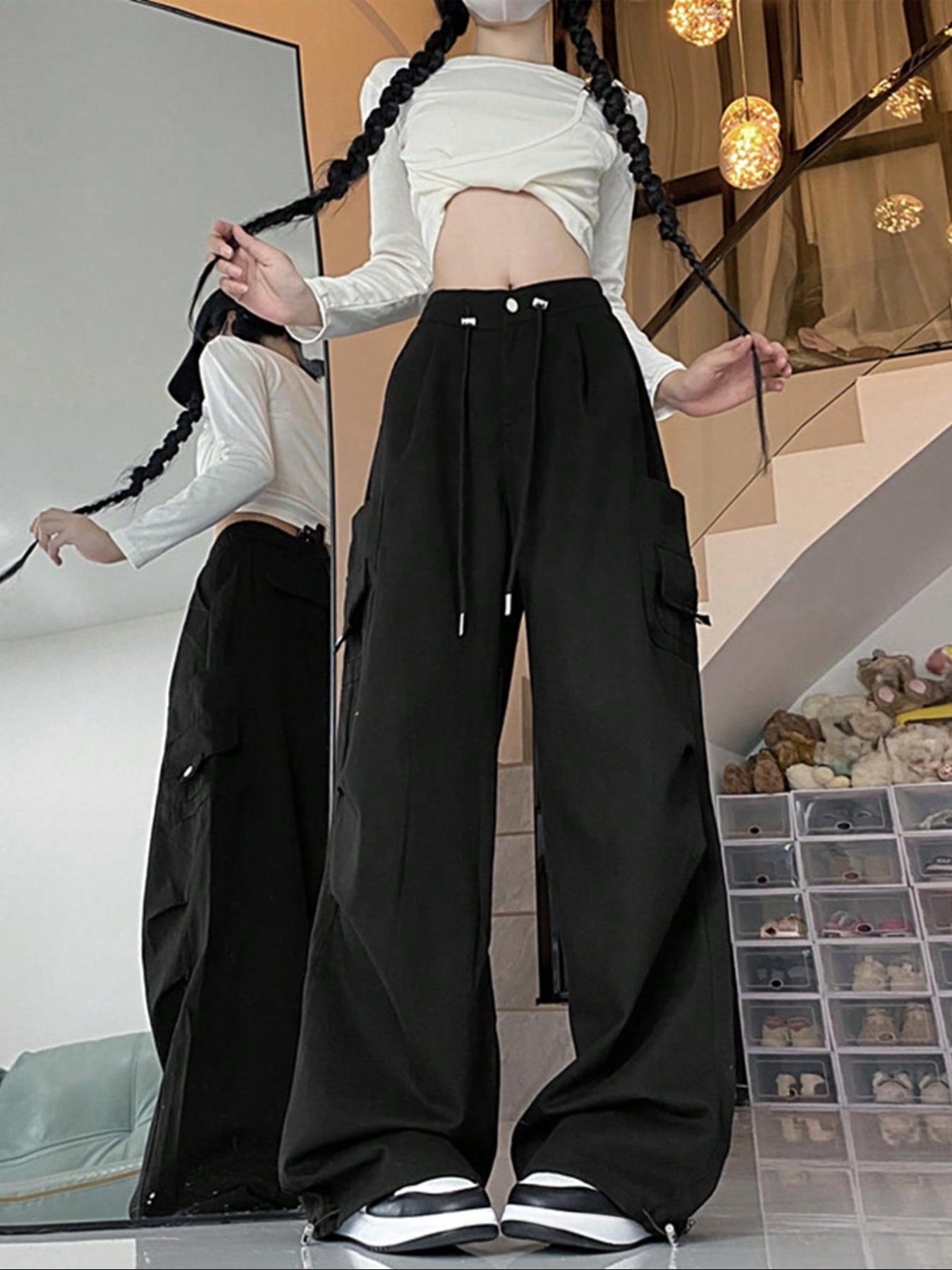 Women's Solid Wide Leg Pants, Loose Legged Pants, Baggy Legged Pants, Casual Comfy Trousers for Daily Wear, Ladies Bottoms for All Seasons