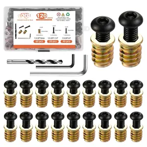 120 count 60 Sets 1/4-20 x 15mm Threaded Inserts for  Furniture Screw Threaded  Inserts 1/4-20 x 3/4", 1/4"-20 x 1-1/4"  and Nuts