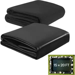VEVOR 20x 20 ft Pond Liner, 14 Mil Thickness, 3 - Layer Reinforced PE Fish Koi Pond Liner for Outdoor Ponds, with Hemmed Edge and 4 Metal Buttonholes, for Water Garden, Waterfall, and Fountains, Black