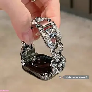 (SummerWins)Diamond-Studded Metal Bracelet Compatible with Apple Watch Series 11-1, SE, Ultra (38mm-49mm) Adjustable Women's Band