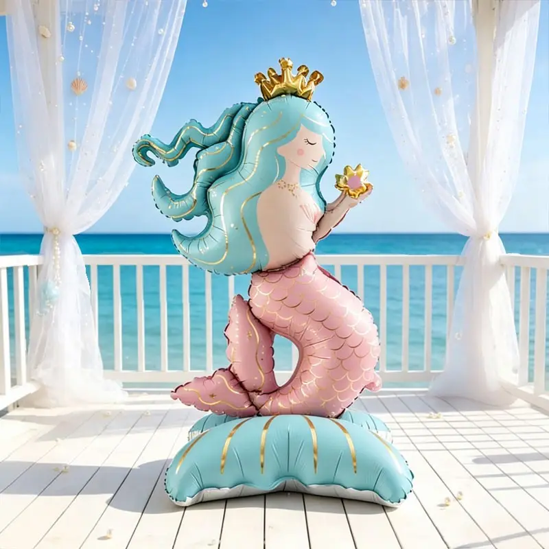 1pcs 47 Inch Matte Crown Mermaid Aluminum Foil Balloon, Perfect for Girl's birthday party，mermaid-themed first birthday celebration，Ocean-Themed Baby Shower, Summer Pool/Beach Party，Oceanarium event setup，indoor room decoration