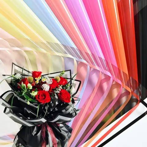 20 Sheets Simple Border Crystal Glass Paper, Waterproof Durable Korean Flower Wrapping Paper, Bouquet Wrapper, Bouquet Packaging for Floral Displays and Gift Decor, Ideal for Valentine's Day, Weddings and Mother's Day