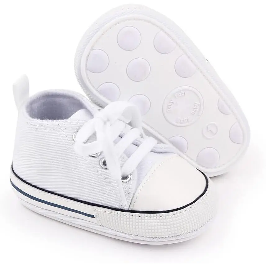 Unisex Baby Girls Boys Canvas High-top Shoes, Newborn Infant Anti-Slip Soft Sole Frist Walking Breathable Sneakers, 0-6 Months Infant, A01 White_brown, Casual