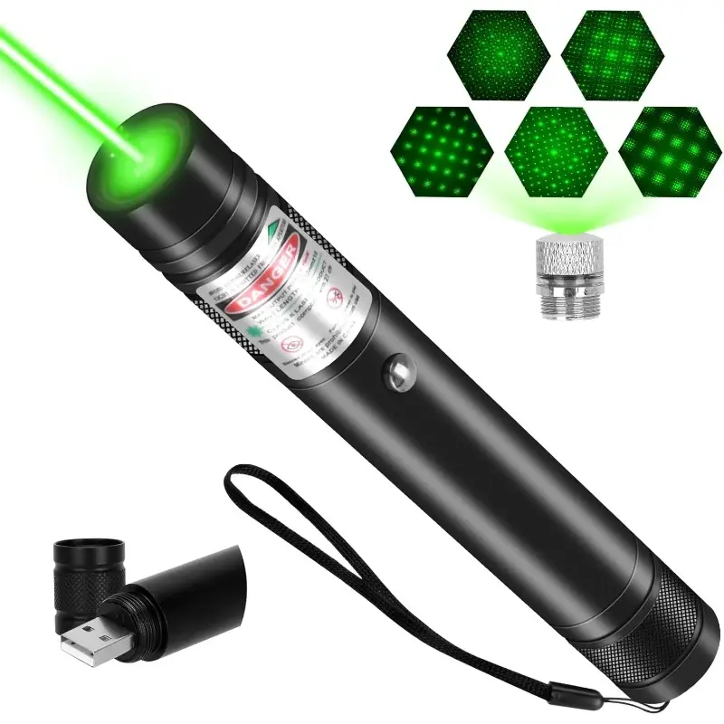 Green Laser Pointer Pen, Multi-Mode Aluminum Alloy Handheld Accessory with Romantic Starlight Pattern - USB Rechargeable for Presentations & Astronomy
