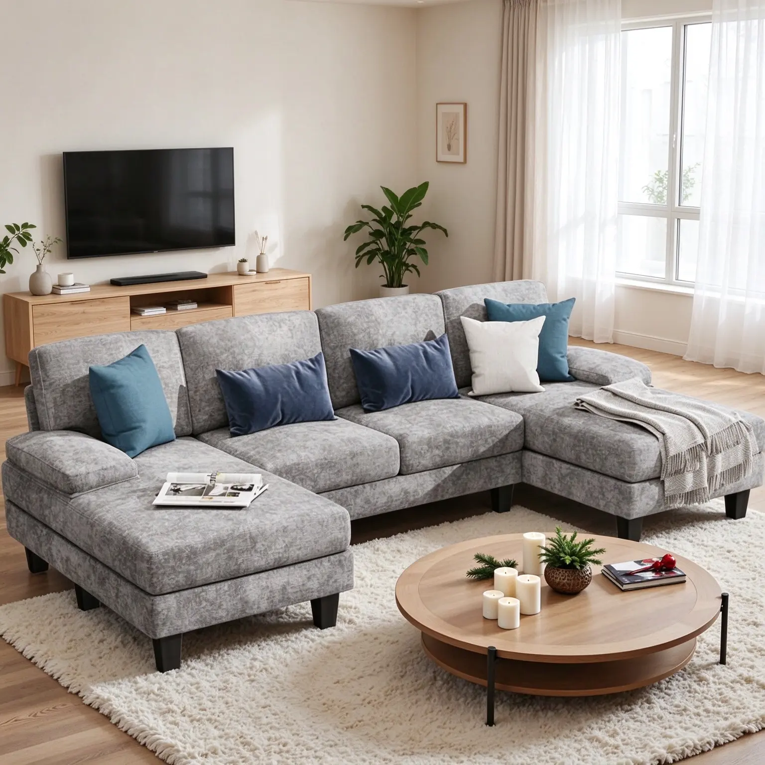 6-Seat U-Shaped Modular Sectional Couch, Convertible Sleeper Sofa Bed for Living Room with Adjustable Backrest & Oversized Chaise