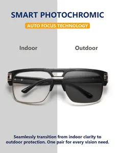 Metal Plastic Frame Photochromic Glasses, Elegant Lightweight Business Style, All Seasons Fashion Eyewear, Semi Rimless Design