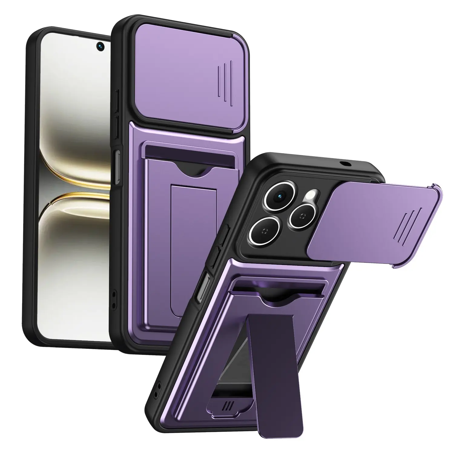 Foldable Stand + Card Holder Phone Case for Tecno Spark 40 4g, Shockproof Hybrid Phone Protector, Soft Hard 2-In-1 Design