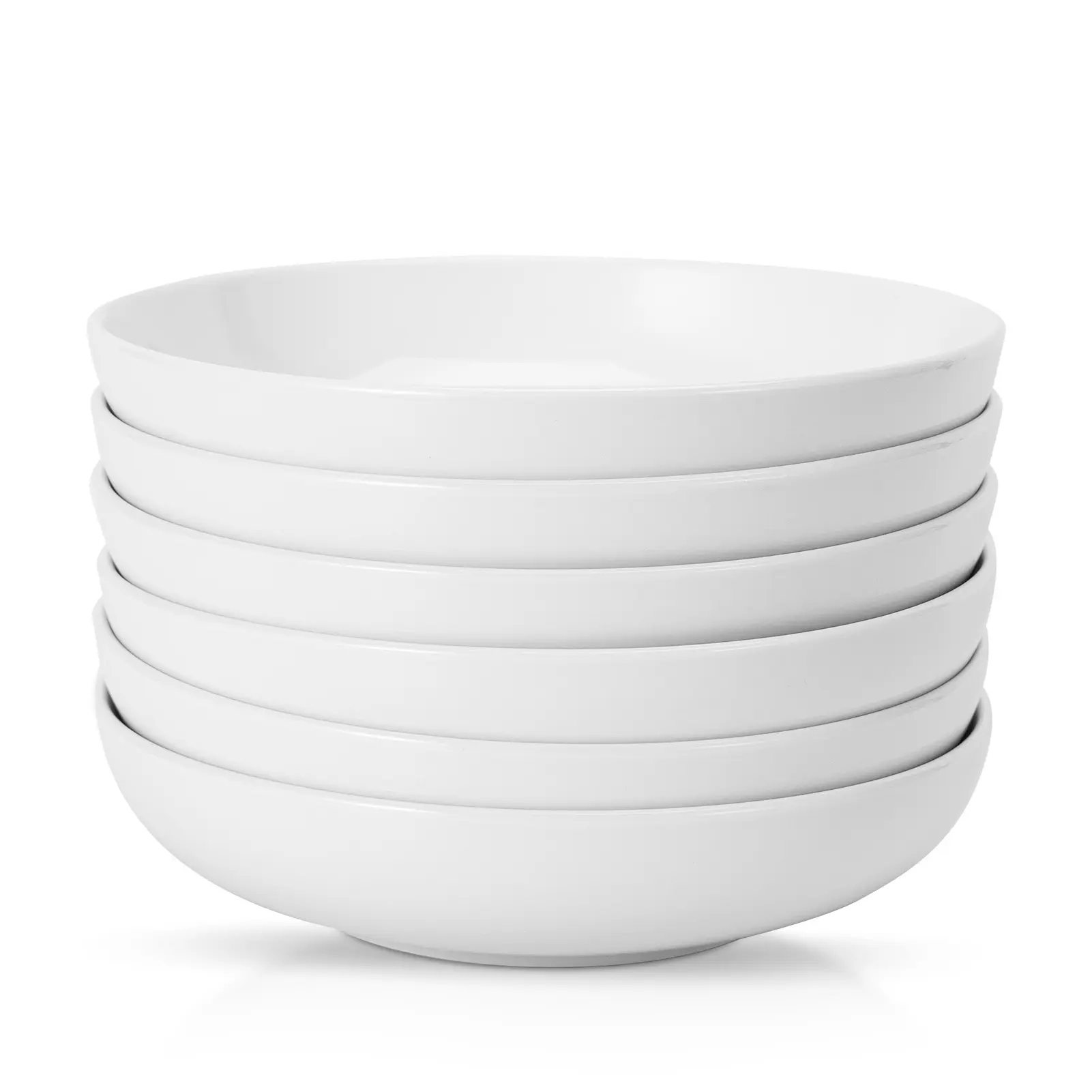 6-Piece 8-Inch Glazed Porcelain Pasta Bowl Set – White