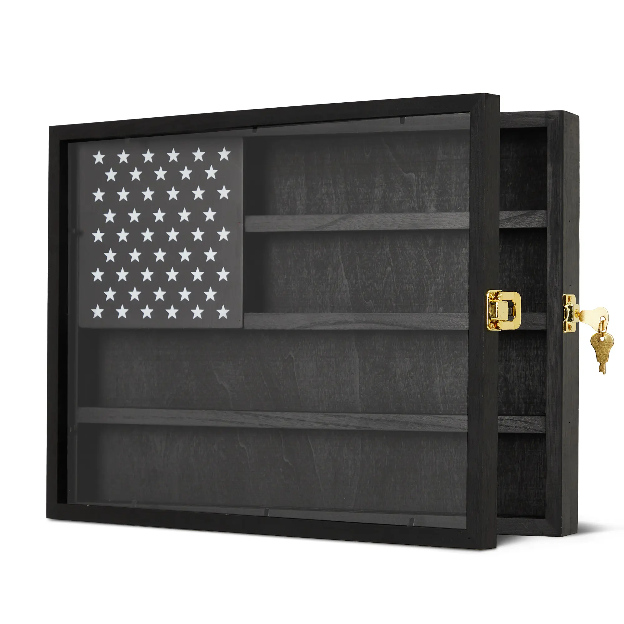 Lockable Wooden Challenge Coin Display Case – 4-Row Storage Organizer – UHD Acrylic Door, Wall Mounted or Tabletop Shadow Box for Military Medals, Poker Chips, Collectibles, Office Use