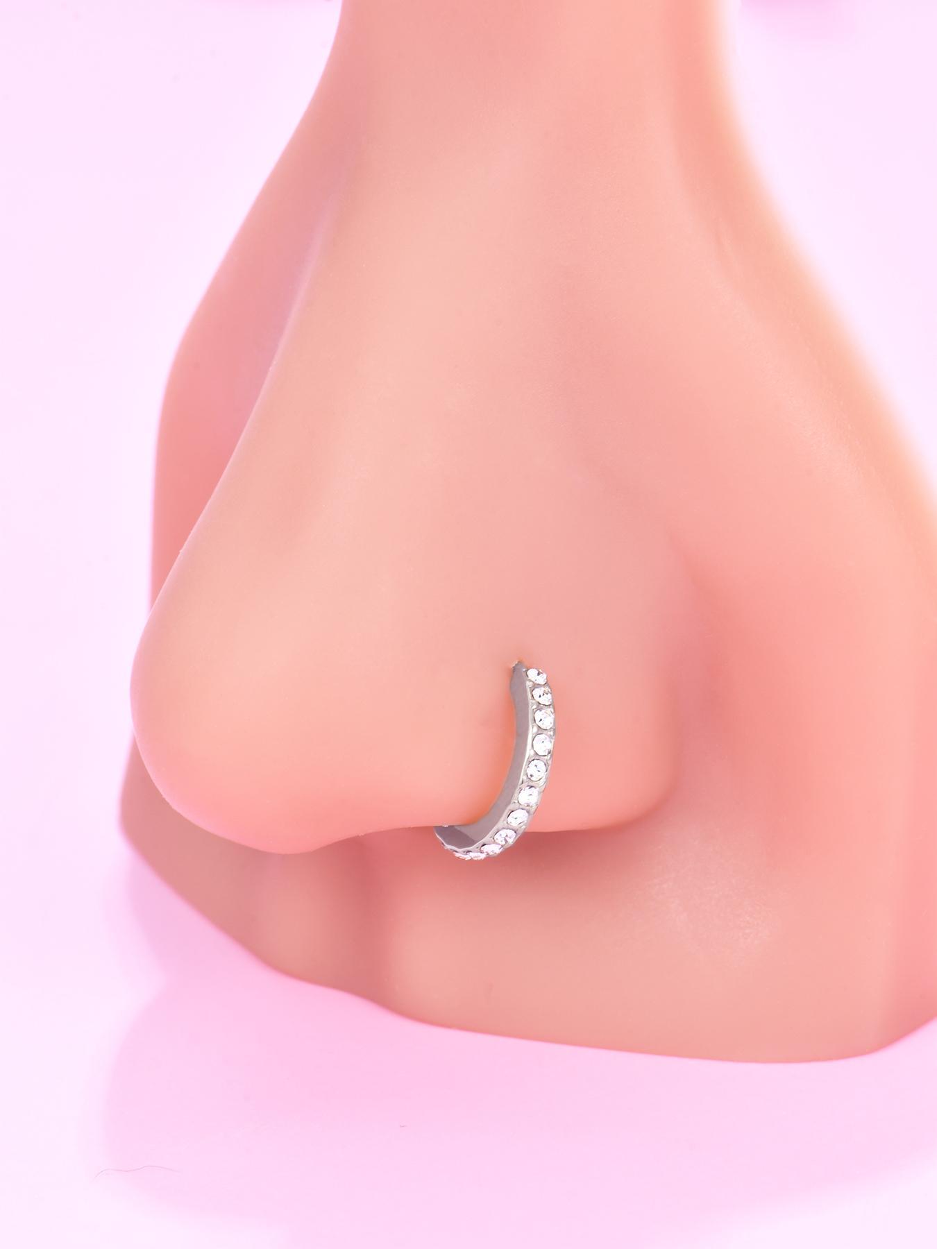 Unisex Rhinestone Decorated Nose Ring, Septum Ring, Elegant Round Nose Rings For Men And Women, Body Jewelry For Party