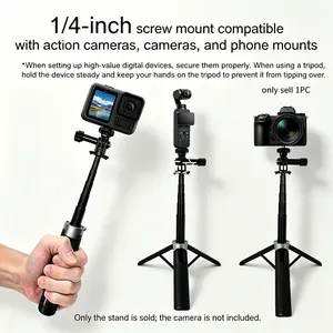 Upgrade Dual-Function Telescopic Camera Tripod with Handheld Handle, 1/4 Inch Screw, Aluminum Rods, Anti-Slip Base, Portable Vlogging Stand, Photography Essentials