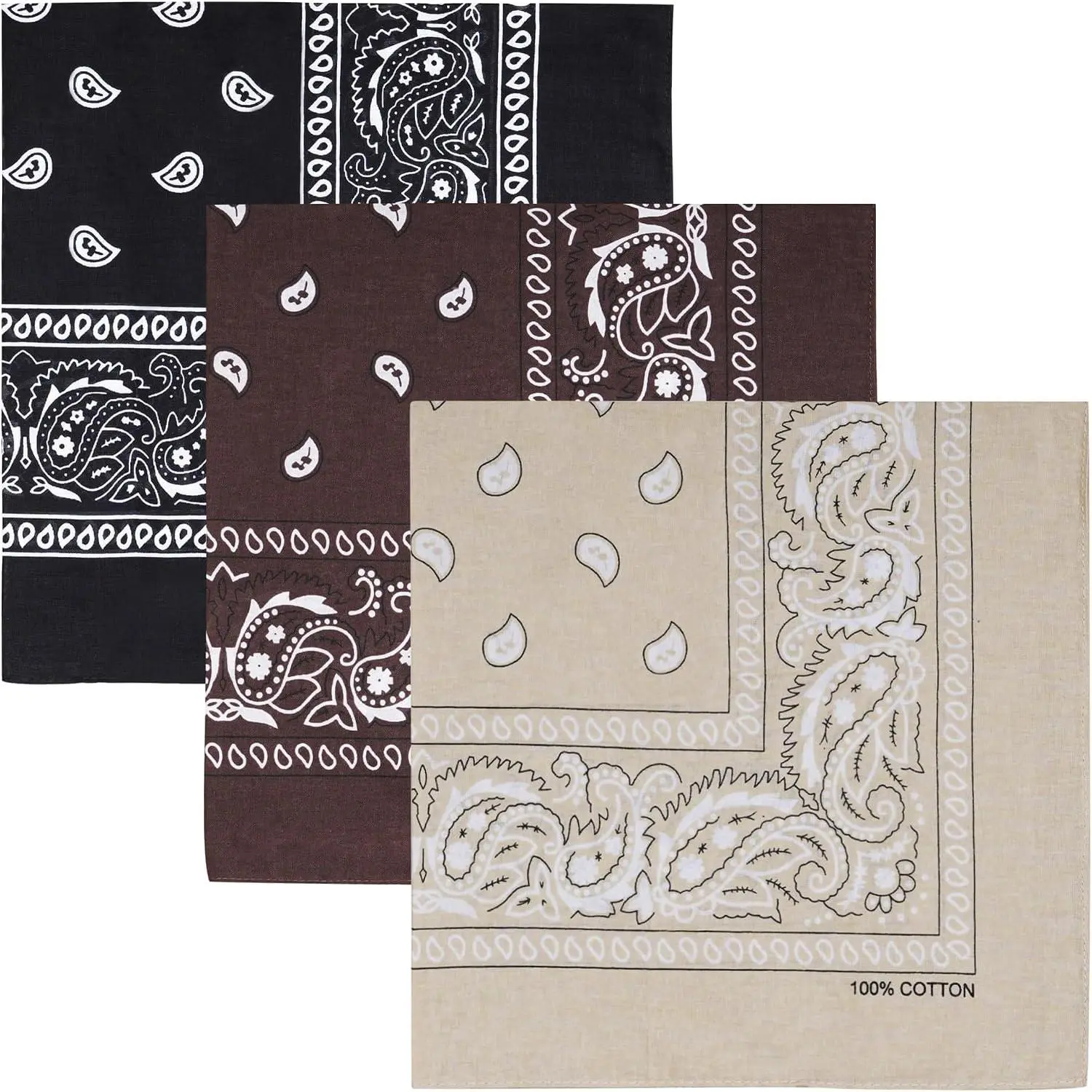 100% Cotton Large Bandanas for Men and Women, 22 Inch Paisley Bandana with Multiple Colors