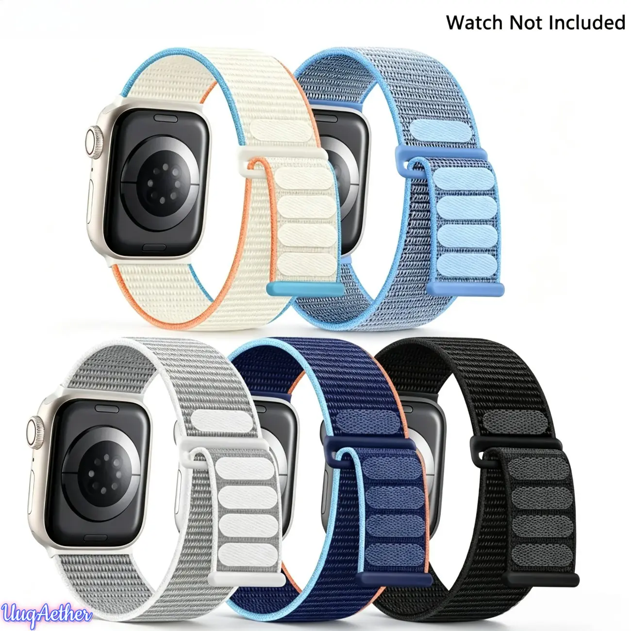 5-Pack Nylon Hook-and-Loop Sport Bands for Apple Watch – Lightweight Replacement Straps Compatible with Series 9/8/7–1/SE/Ultra 2