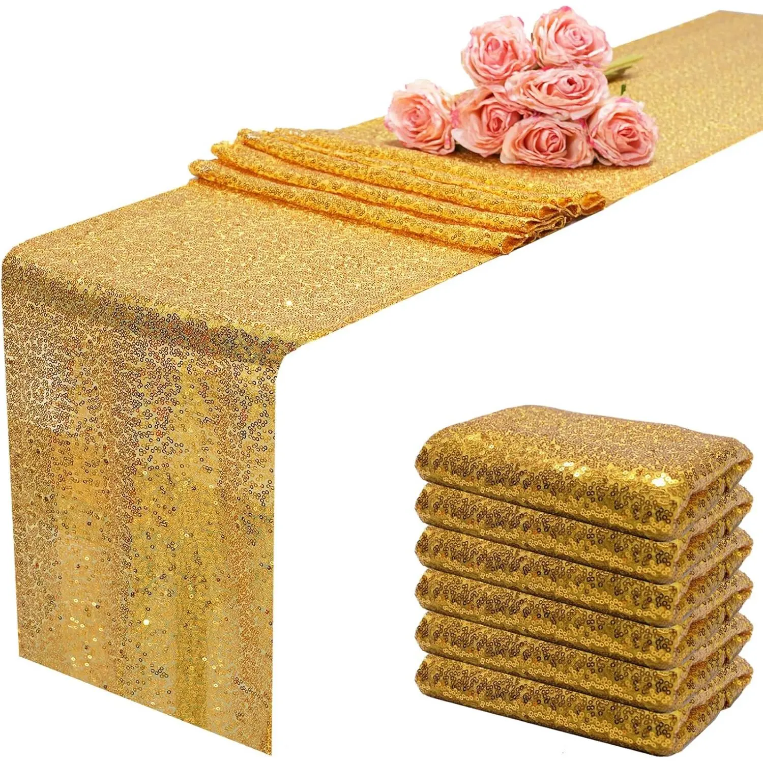 12x108 inch  Sequin Table Runner Sparkly Glitter Table Linens 6 Packs for Party Decorations Wedding Birthday  Shower Engagement Anniversary