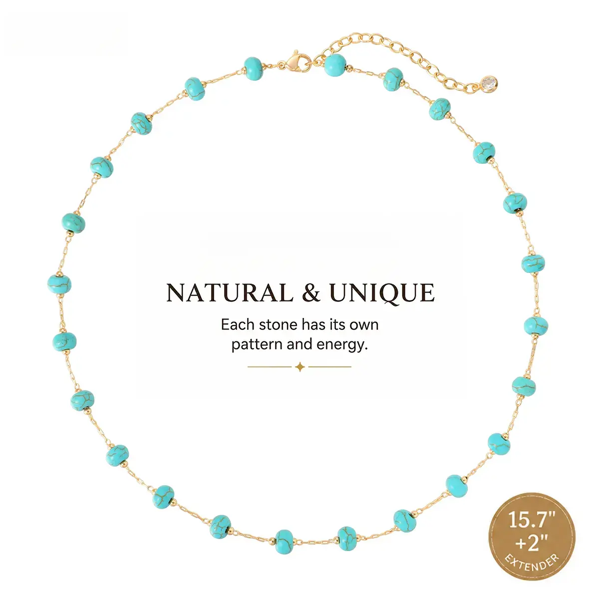 Turquoise Beaded Gold-Plated Necklace for Women, Brass Chain Necklace, Adjustable Necklace, In Summer Beach Necklaces Boho Necklaces Handmade Western Jewelry Gift for Her DealsForYouDays WeeklyDeals summerwins