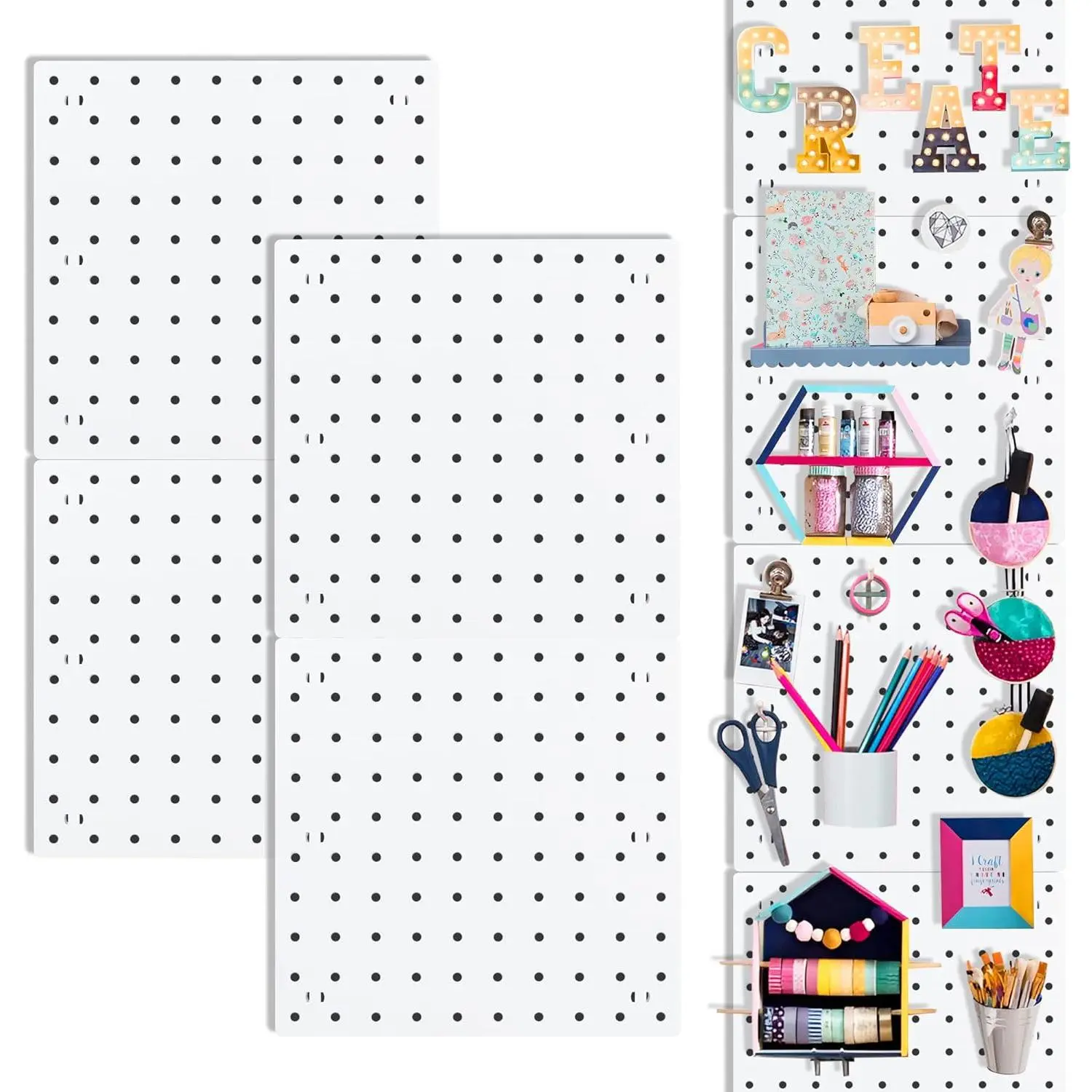 Pegboards, Pegboard Wall Organizer Panels, Peg Boards for Wall, Craft Room, Kitchen, Garage, Living Room, Bathroom, and Study Room, Easy to Install (4Pcs),undersink,storage,rack