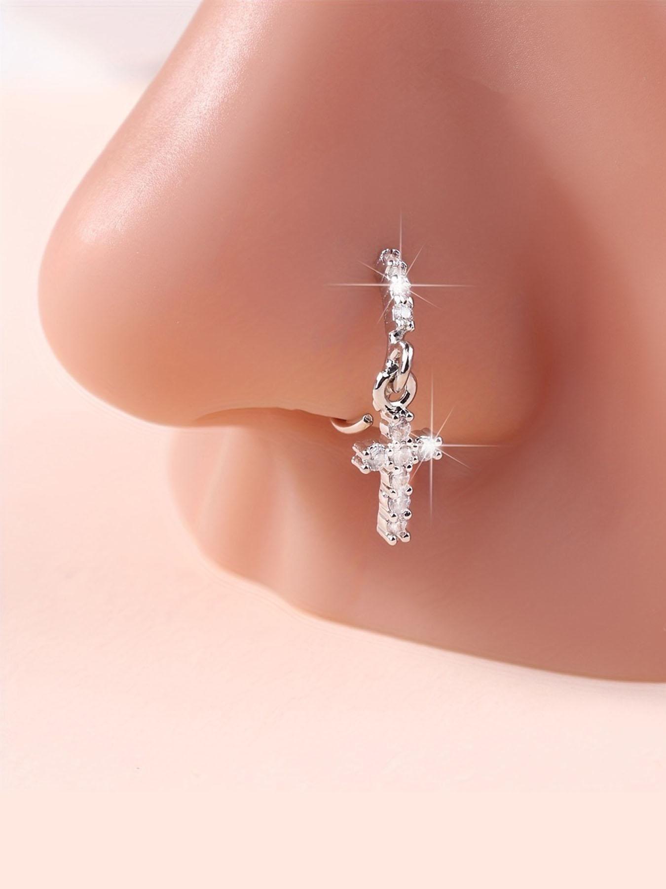 Unisex Rhinestone Decorated Nose Ring, Septum Ring, Elegant Round Nose Rings For Men And Women, Body Jewelry For Party