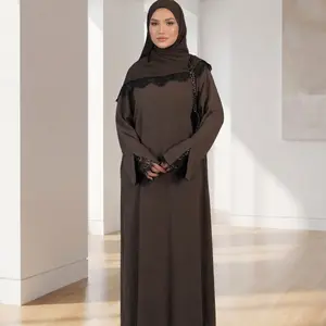Elegant Arabic Style Women's Lace Dress Set, Split Sleeve Design, Includes Lace Headscarf, Nida Fabric, Fashionable and Comfortable, Modest Muslim Outfits, Classy Modest Dresses