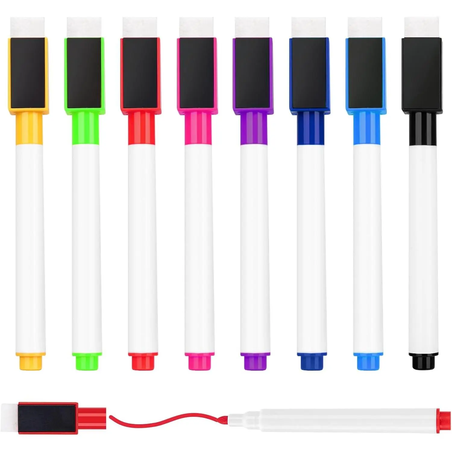 8 count Colorful  Dry Erase Markers with Eraser Cap, White Board Mini Dry Erase Markers Bulk, Fine Point Tip White Board Markers for Teachers Office School Supplies