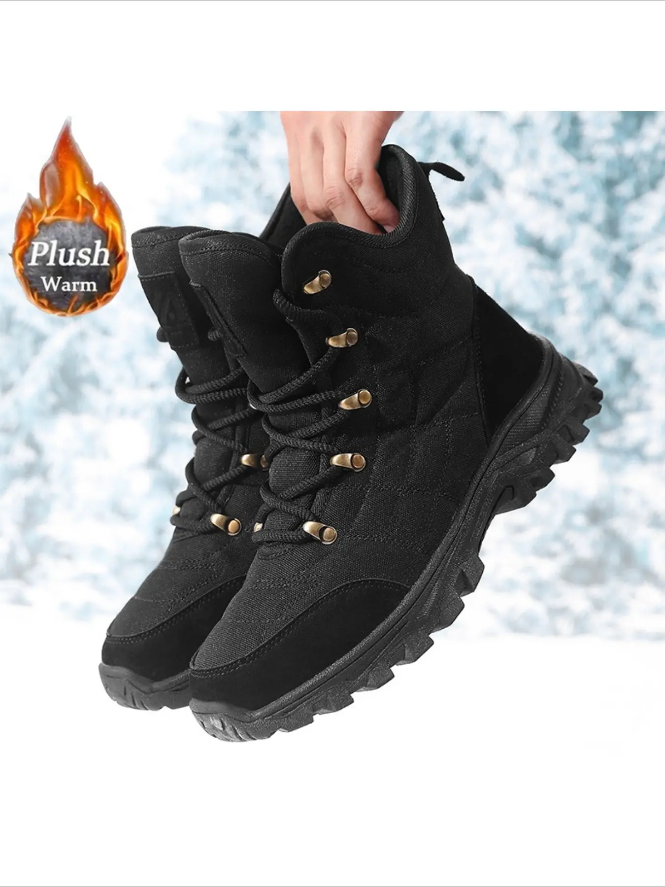 Men's Outdoor Snow Boots, Winter Plush Thick Warm Snow Casual Sports Shoes, Long Training Shoes, Hiking Shoes, Suitable for Outdoor Snow Sports and Daily Leisur