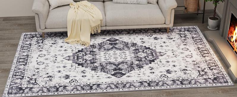 [Black Friday] 6x9 Machine Washable Vintage Design Area Rugs for Living Room,  Floral Collection Traditional Bedroom Rug, Low Pile Cute Kids Room Print Carpet, No Slip Office Kitchen Home Decor, Red,Black,Blue,Green,Purple,Gold,Brown,4x6,5x8,6x9 Feet