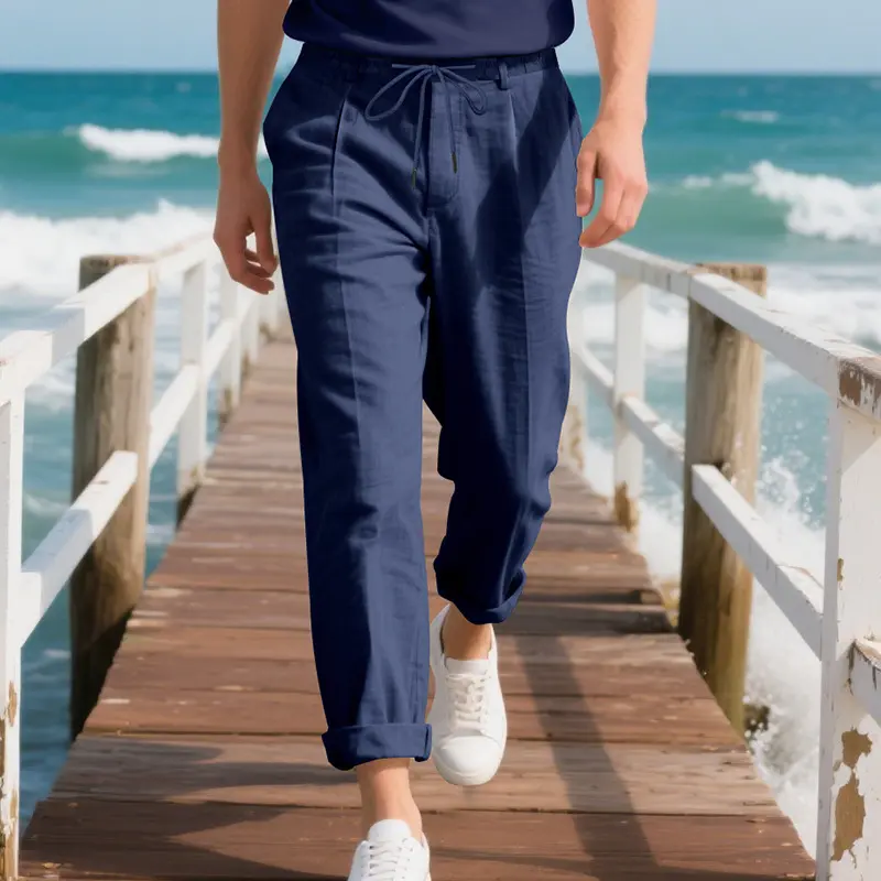 Men'S Loose Straight Linen Naples Gurkha Pants, Breathable Casual Trousers