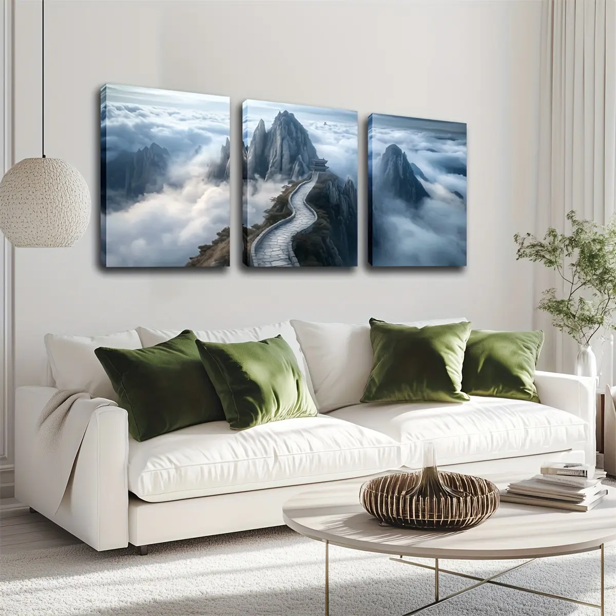 3-Piece Framed 2D Flat Print Wrapped Canvas Set - New Chinese Style Ink-Wash Landscape Art, 2 Sizes Available, Ideal for Tea Room and Tourist Attraction Wall Decor (Home Decor Posters & Prints)