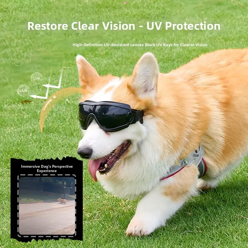 Pet Sunglasses Windproof UV Protection, Cool Frame Dog Goggles for Large Dogs and Cats, Soft Frame Sun Glasses for Pets