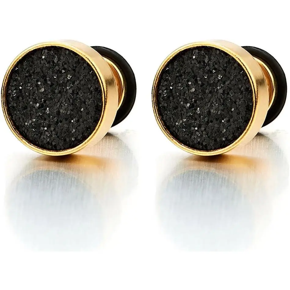Men Women Stud Earrings Steel Illusion Tunnel Plug Screw  with Sand Glitter