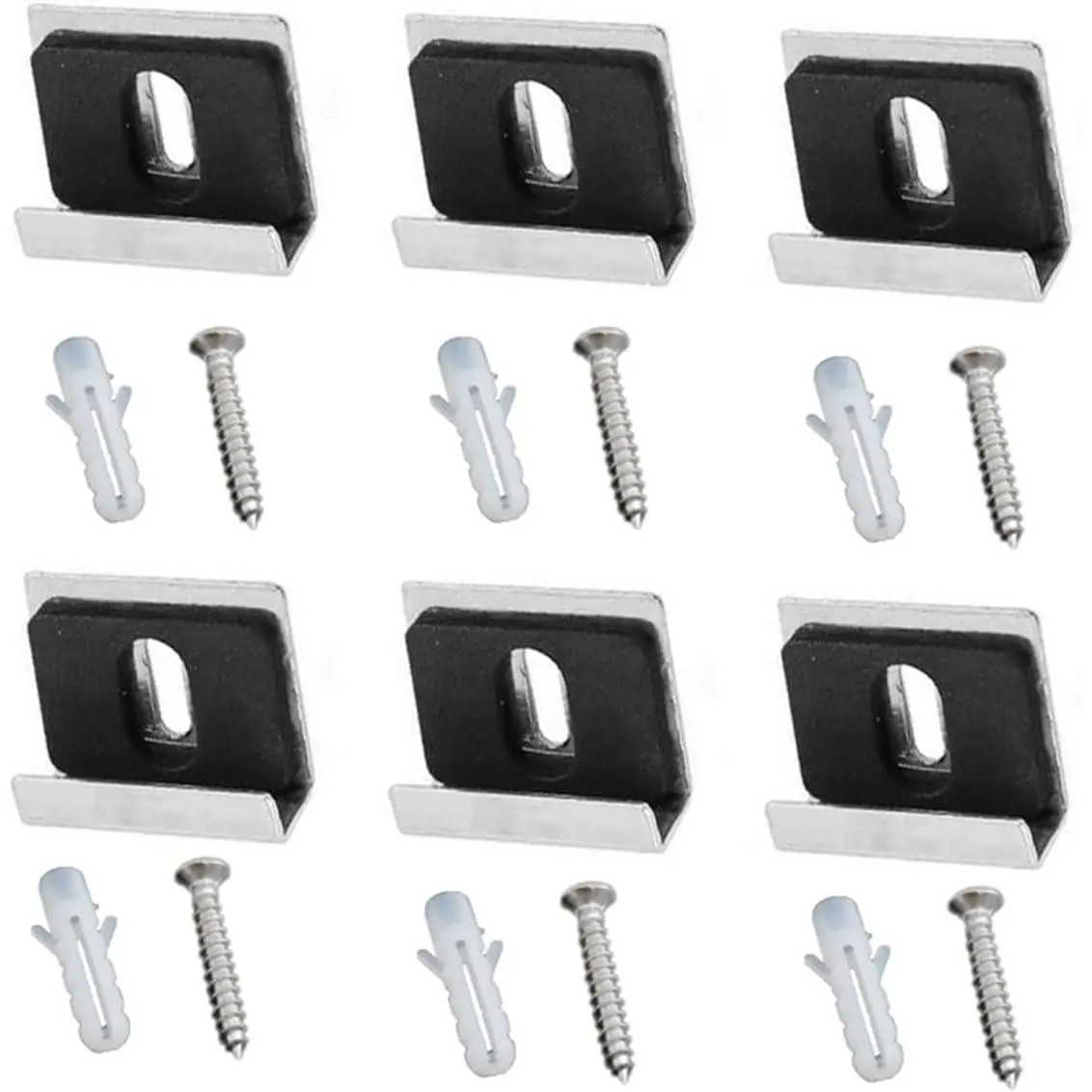 Metal Large Heavy Duty Fixing Clip J Type Mirror Holder Clips Kit Wall Mount Mirror Hanger Hardware with Screws for Wall Mount Frameless Mirror, Billboard Display, Tile Display 6 count