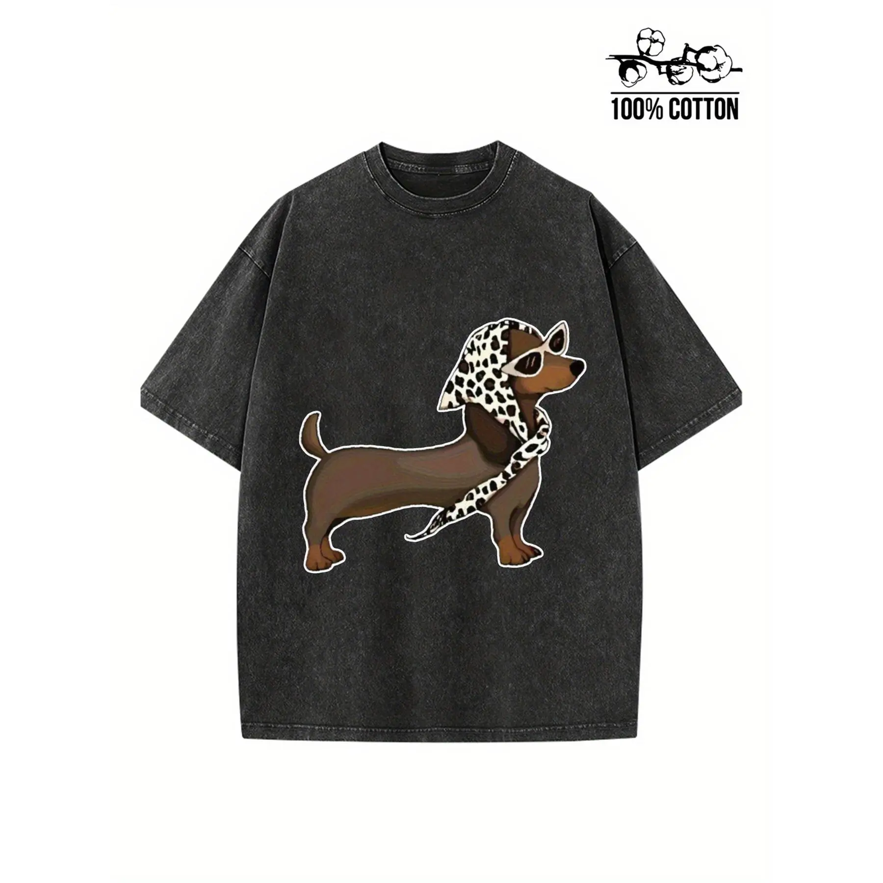 Men's 230G Washed Cotton Fabric Streetwear T-Shirt - Casual Cool Houndstooth Print, Short Sleeves, Comfortable Fit, Ideal for Daily Wear & Outdoor Vacations, Great Gift Option, Round Neck