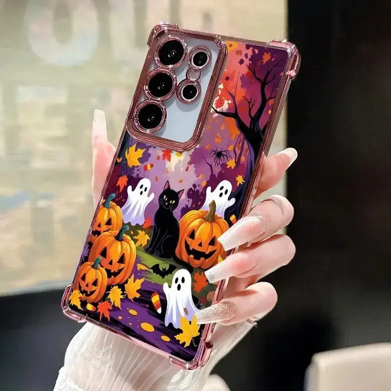 Silicone Phone Shell for  Galaxy Series (S22+, S24 Plus, S25, S26 Ultra, FE Edge) and iPhone series - Magic Theme Autumn-Halloween Pattern, 4-Corner Airbag, Full Coverage Shockproof Protective Casing Accessory