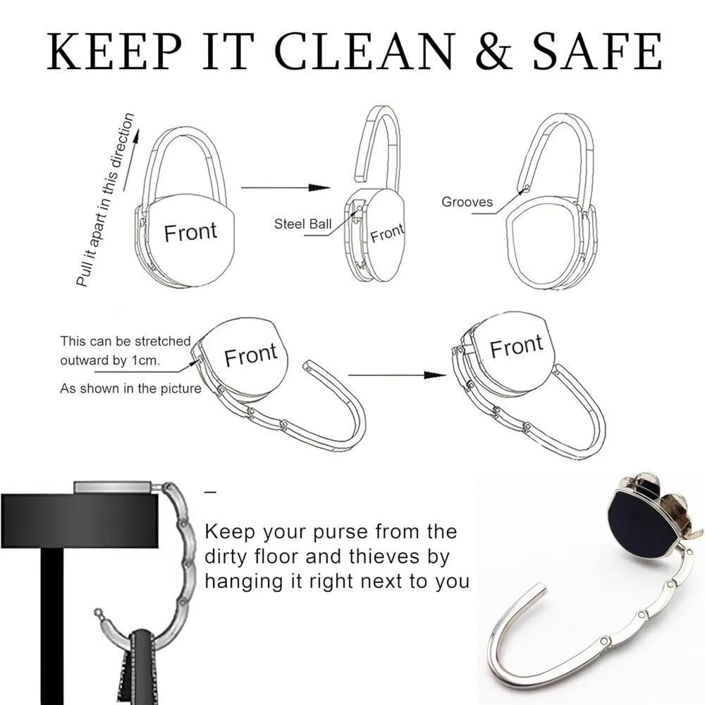 Clover Foldable Purse Hook for Table | Portable Handbag Holder, Keeps Bag Clean & Secure Anywhere