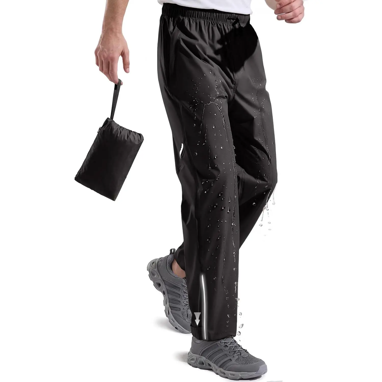 FREE SOLDIER Men's Functional Lightweight Nylon Fabric Outdoor Gear Rain Pants - Windproof, Waterproof, Packable, Elastic Waist, for Hiking, Motorcycle Use