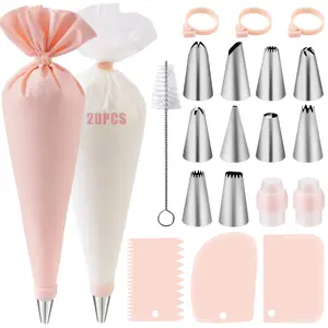 Reusable Piping Bags and Tips Set -  Pastry Bags for Cake Decorating, Cupcakes, Cookies | Durable Cotton Exterior, Easy to Clean, Eco-Friendly Baking Kit for Home Bakers & Chefs