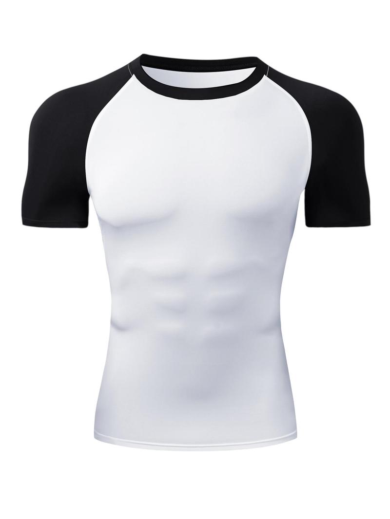 Men's Round Neck Sports Tee, Summer Clothes Tight Athletic Compression Shirts Quick Drying Breathable Crew Neck Short Sleeve T-shirt for Gym Workout Running, Casual Sporty Top