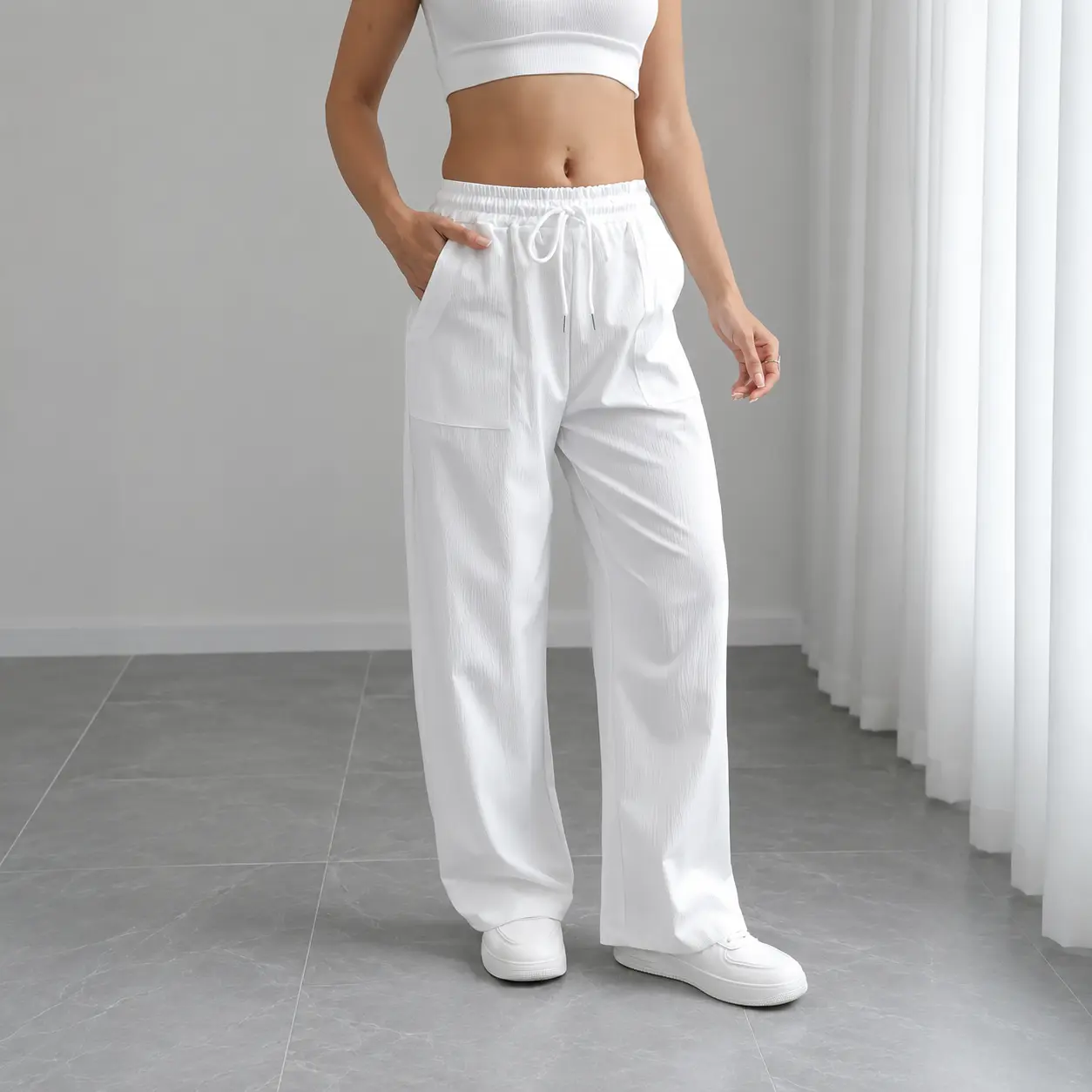 Women’s Elastic Waist Wide Leg Pants, Flowy Drawstring Casual Pants, Loose Palazzo Lounge Trousers for Summer Beach, Travel, Resort, Work, Streetwear, Comfortable Everyday Pants for All-Day Wear, Soft Relaxed Vacation Outfit
