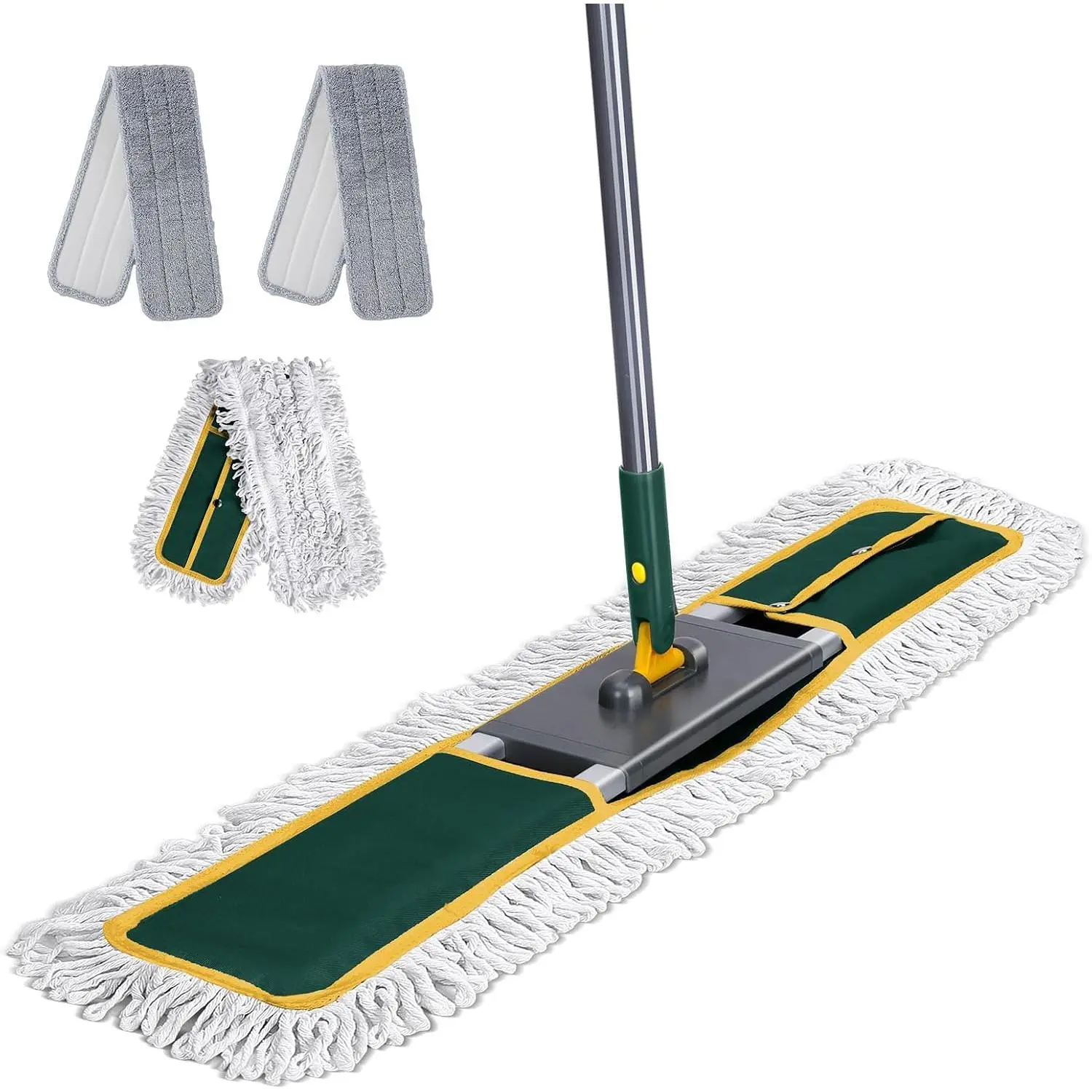 36" Commercial Dust Mop, 60" Telescopic Handle Heavy Duty Floor Mop, Wet Dry Industrial Mop with 3 Reusable Pads for Hardwood Marble Laminate Tile, Home Gym Office Use