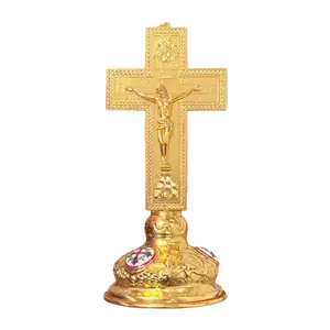 Zinc Alloy Orthodox Crucifix, Large 10.6" Christian Jesus Cross Figurine with Base, Religious Altar Tabletop Decor, Religious Gifts for Home Church