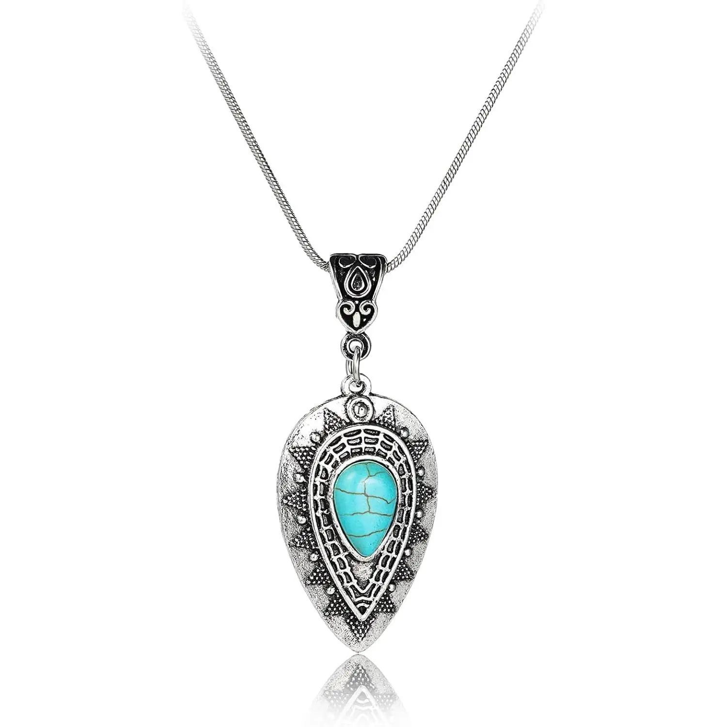 Natural Turquoise Necklace Boho Bead Silver Cross Vintage Statement Pendant Necklace Handmade Turquoise Western Necklaces Jewelry for Women