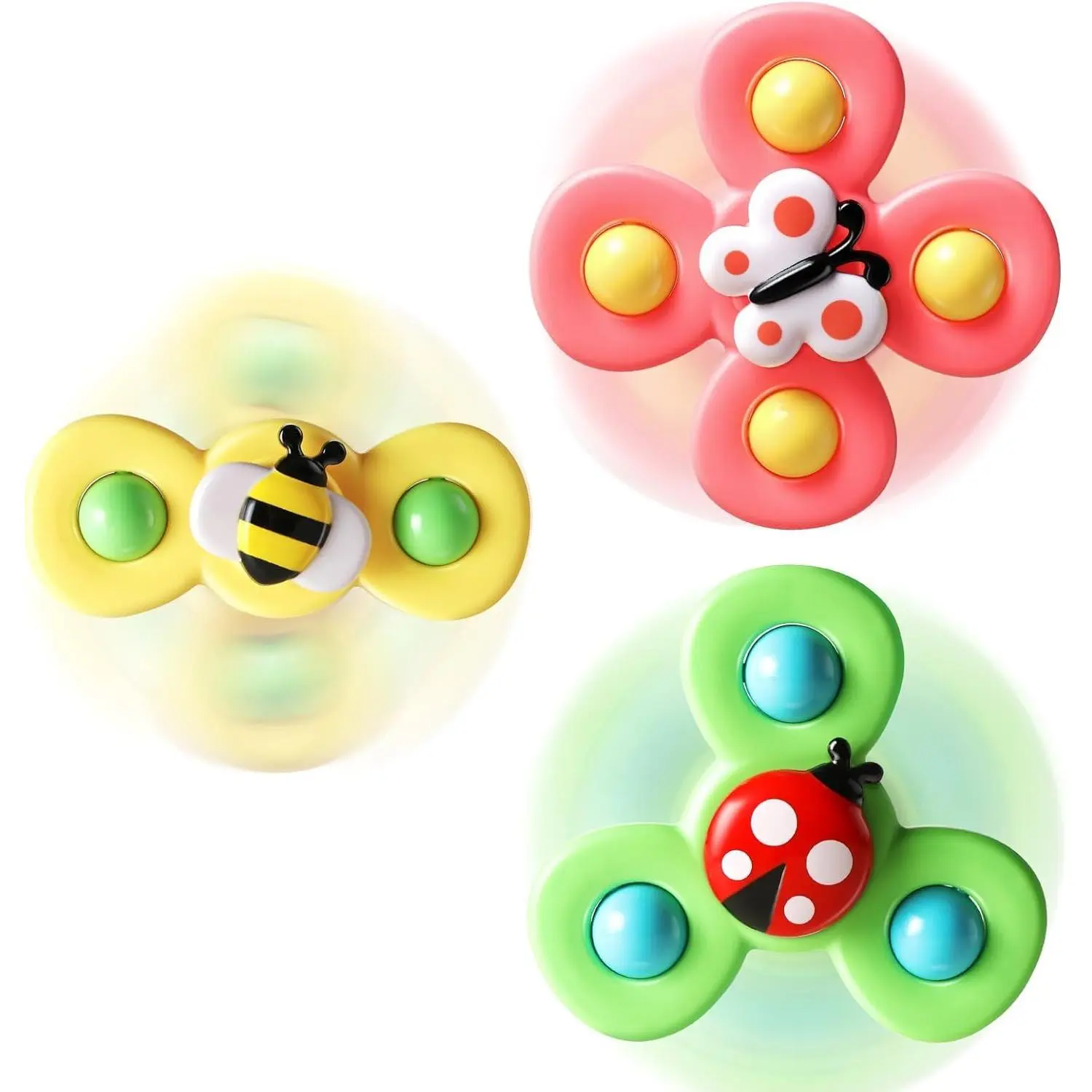 3PCS Suction Cup Spinner Toys for 1 Year Old Boy Girl, Spinning Top 12-18 Months, Birthday Gift for 1-2 Year Old, Baby Bath Toy for Kids Ages 1-3, Sensory Airplane Travel Toy for Infant Toddlersfidget toys