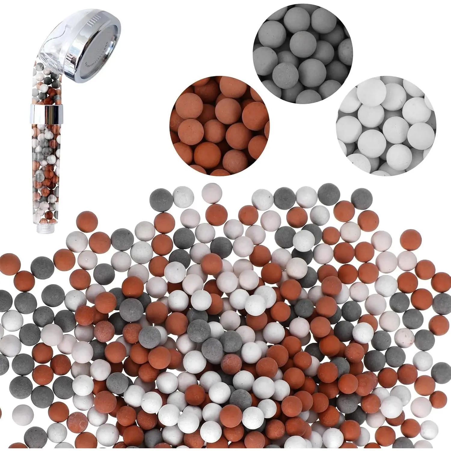 3 Packs Shower Envy Refills,Mineral Shower  180g Filter Stone Beads,Mineral Stone Balls for ,for Filtered Showers  (Orange Gray White)