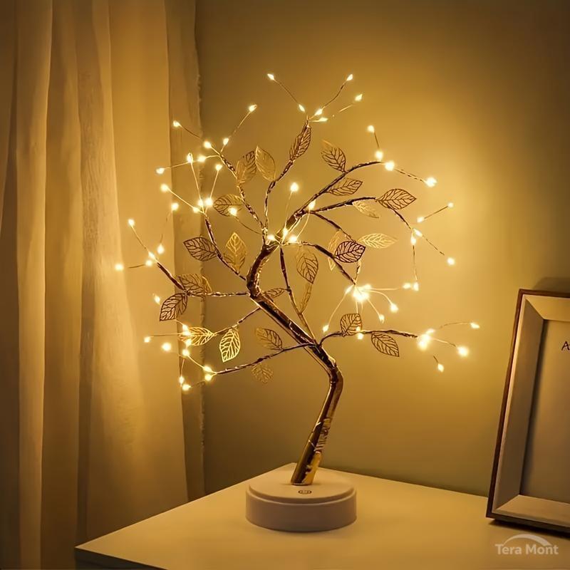Dual Mode Touch Switch Gold Leaf Tree Light with 72 LED Copper Wire String Lights for Valentine Bedroom Christmas Decorative Lamp