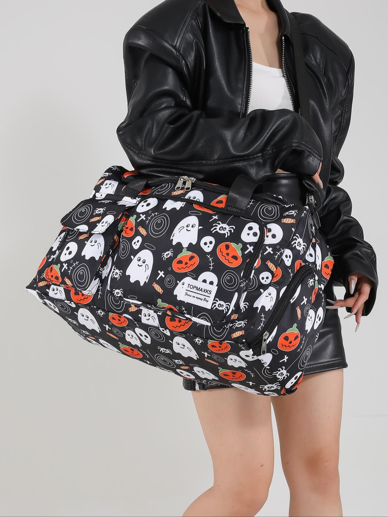 Unisex Bat Pattern Travel Bag, 2025 Halloween Large Capacity Duffel Bag with Wet Bag Shoe Compartment, Lightweight Carry-On Luggage Bag for Sports Fitness, Yoga, Travel Duffle Bag