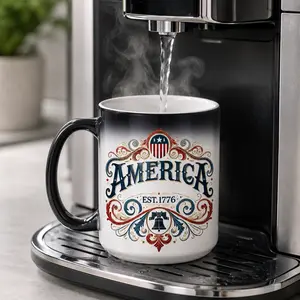America EST 1776 Color Changing Mug, 11oz Heat Sensitive Ceramic Coffee Mug, Patriotic Magic Mug, USA Flag Liberty Gift for Coffee Tea Lovers