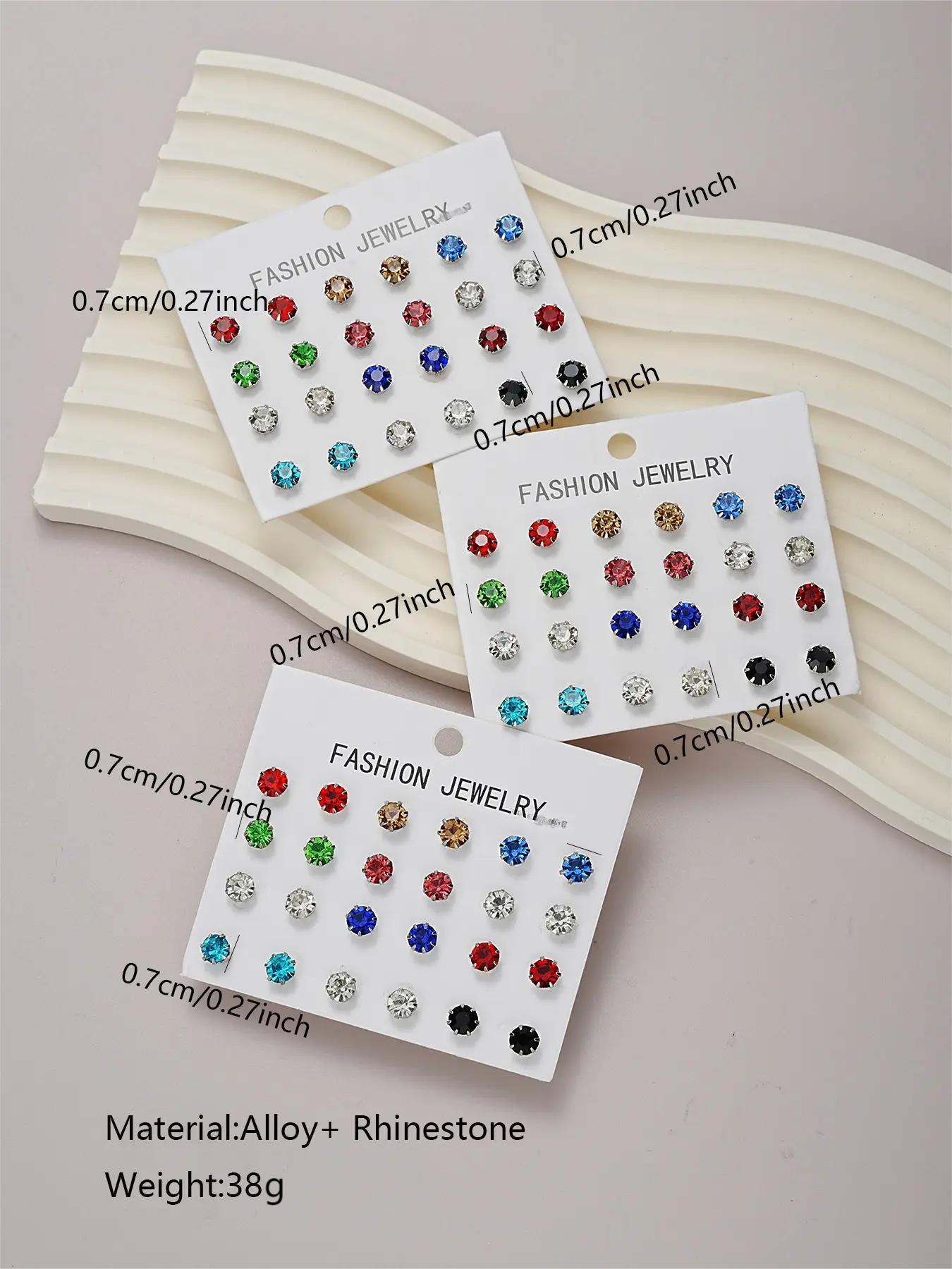 12/24/36 Pairs Irregular Size Rhinestones Decor Stud Earrings for Party,  Luxury Jewelry, Summer 2024 Elegant Trendy Stud Earrings, Women Jewelry Accessories for Party & Daily Decoration, Valentine's Day, Gift