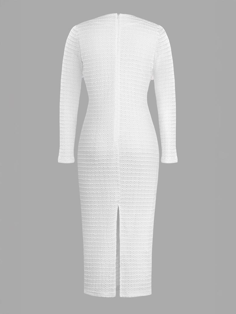 Elegant Casual Long Sleeve Maxi Dress for Women, Thin Knitted Fabric Perfect for All Seasons, Fitted Plain Design for Stylish Comfort