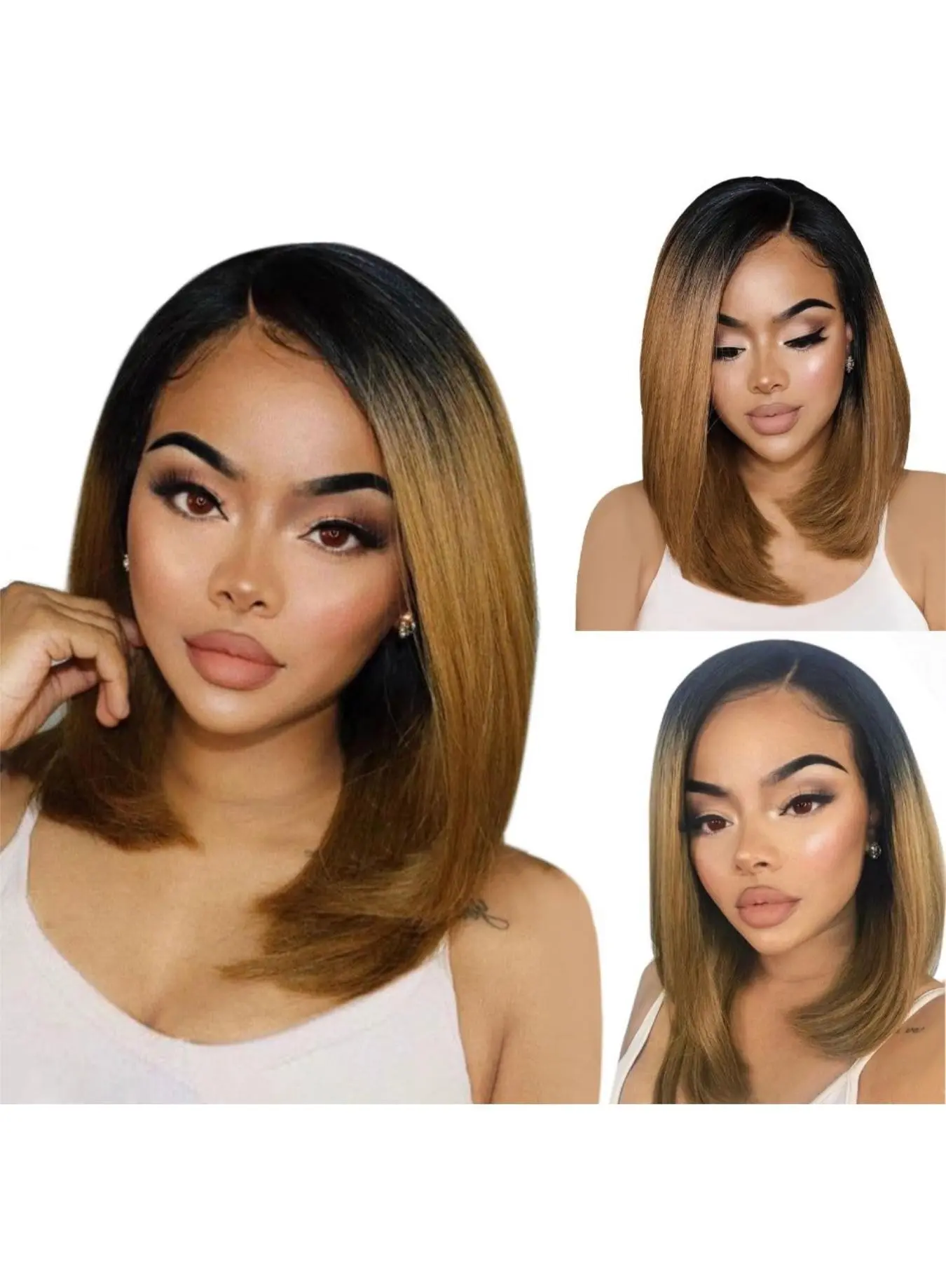 Bob Wigs for Women Short Wigs Straight Bob Wigs Black to Ombre  Synthetic Blunt Cut Bob Lace Front Wigs for Party and Daily Use 10 Inch