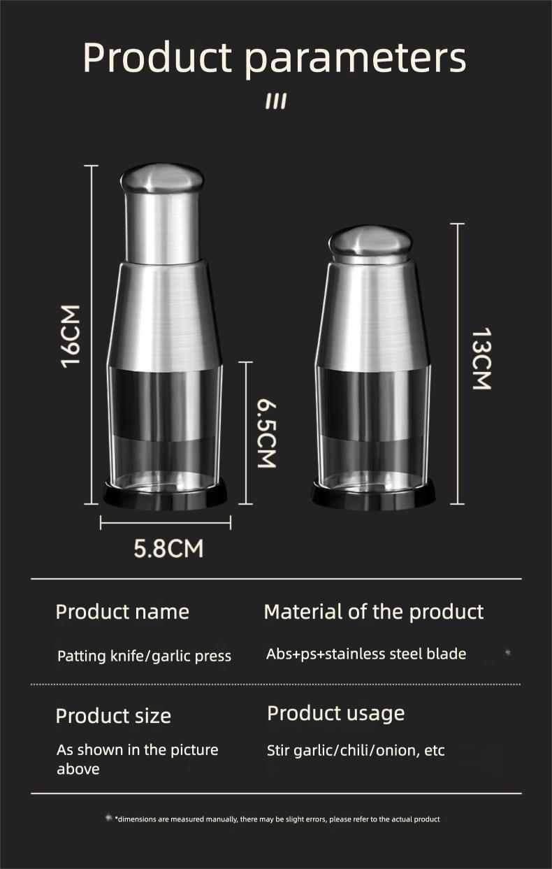 One-Push Garlic Chopper - Multi-function Kitchen Tool for Mincing Garlic, Ginger, Nuts - Thick 304 Stainless Steel, No Slip Grip