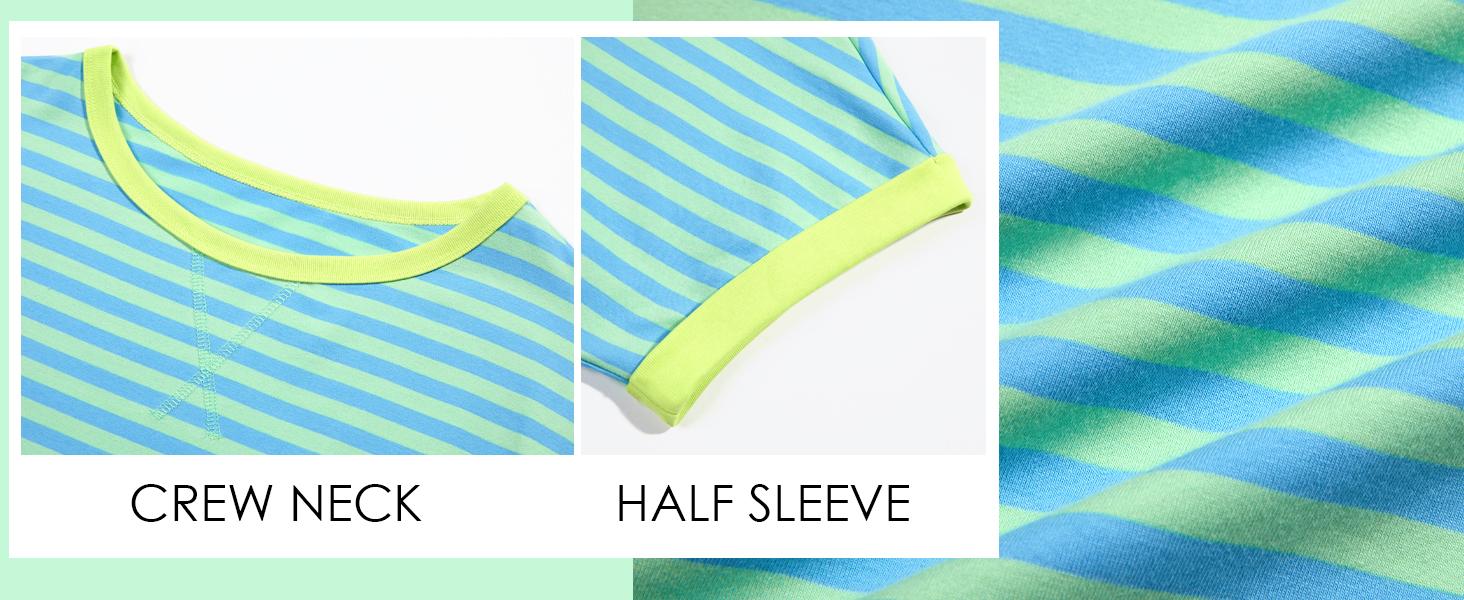 Imily Bela Womens Striped Oversize T-Shirt Casual Half Sleeve Color Block Tunic Summer Crew Neck Tee Tops